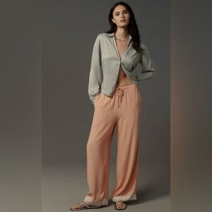 NWT $118 Anthropologie Silky Lace Trimed Blush Peachy Pants